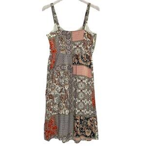Rachel Zoe 6 Linen Patchwork Sleeveless Dress Paisley Floral Pockets Midi